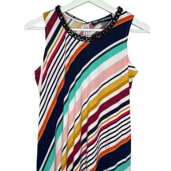 Karl Lagerfeld Women’s Size 4 Colorful Striped Sleeveless Sundress Summer - Picture 3 of 8